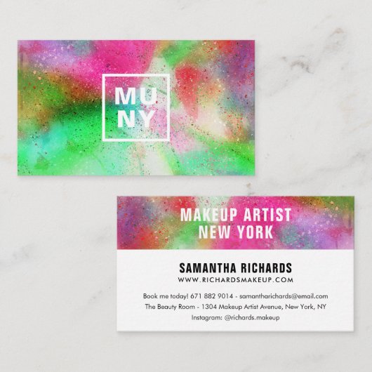 Abstrakte Spritzer Farbe  trendy Initialen Visitenkarte (Vorne/Hinten)