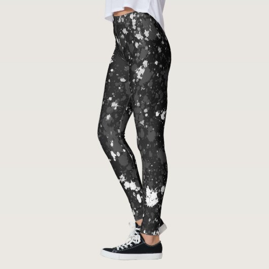 Abstrakte Spritzer mit schwarzer Farbe Leggings (Links)