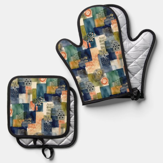 Abstrakte SQL-Muster Ofenhandschuh & Topflappen-Set (Vorderseite/Rückseite)