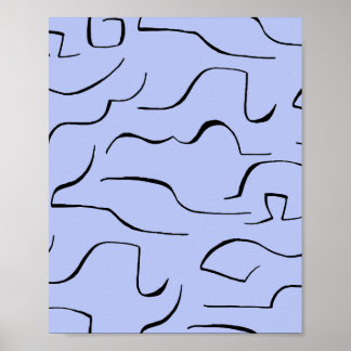 Abstrakte Squiggly Line Art - Blue Background Poster