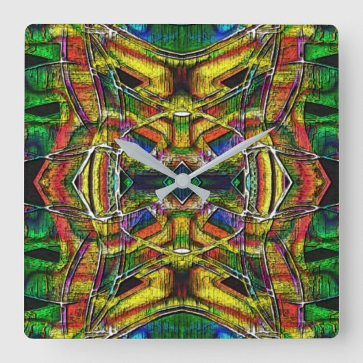 Abstrakte Stammesdesigns, geschnitzt Quadratische Wanduhr (Vorderseite)