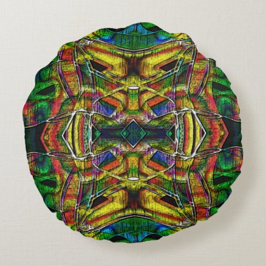Abstrakte Stammesdesigns, geschnitzt Rundes Kissen (Rückseite)