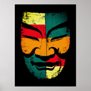 Abstrakte Stammesmasken-Wandkunst – Farbige Distre Poster