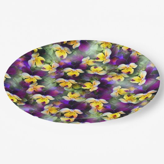 Abstrakte Stiefmütterchen Pappteller (Schrägansicht)