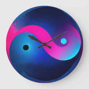 Abstrakte Stille: Yin Yang in Pink & Blues Große Wanduhr