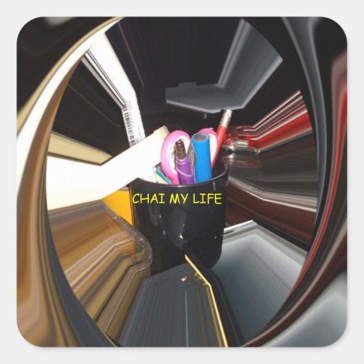 Abstrakte Stillleben Tee Tasse Büro Stationäre Kun Quadratischer Aufkleber (Vorderseite)