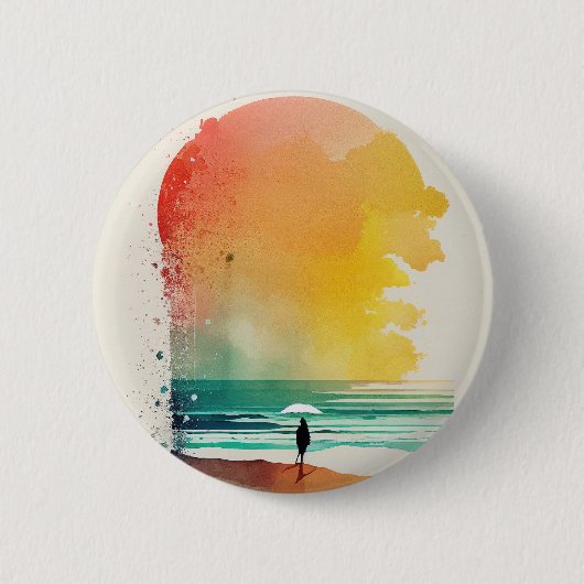 Abstrakte Strandkunst 'In die Wellen gehen' Button (Vorderseite)