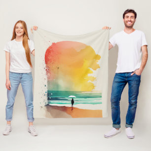 Abstrakte Strandkunst 'In die Wellen gehen' Fleecedecke