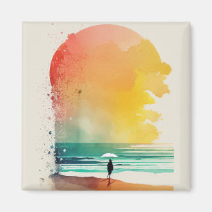 Abstrakte Strandkunst 'In die Wellen gehen'  Magnet