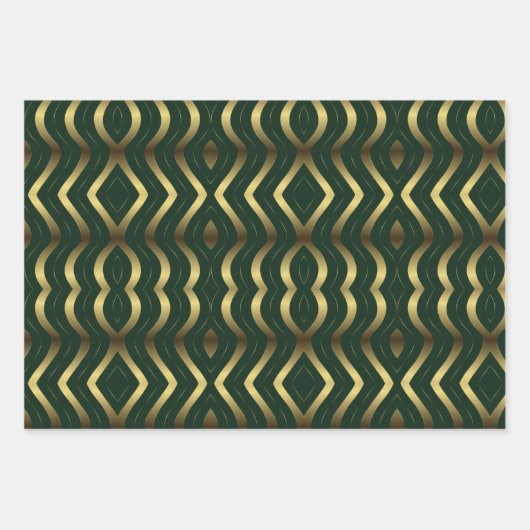 Abstrakte Streifen aus Gold und Smaragdgrün Geschenkpapier Set (Vorderseite 2)