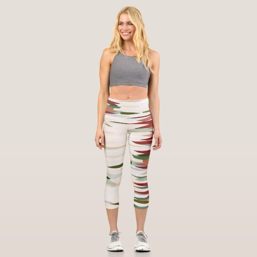 abstrakte Streifen grün und rot Capri Leggings (Vorderseite)
