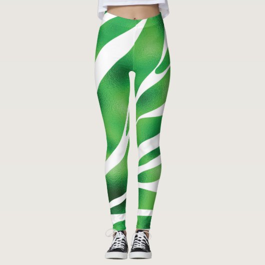Abstrakte Streifen grün und weiß Leggings (Vorderseite)
