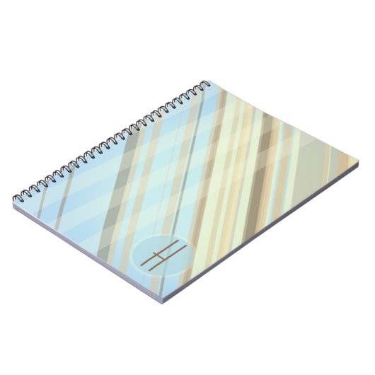 Abstrakte Streifen/hellblau und Sepia/Monogramm Notizblock (Linke Seite)