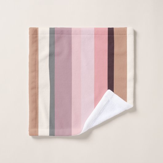 Abstrakte Streifen in Rosa und Beige Badhandtuch Set (Waschlappen)