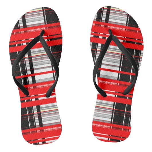 Abstrakte Streifen in Rot und Weiß Badesandalen (Fußbett)