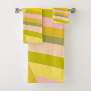 Abstrakte Streifen Muster in Lime-Gelb-Rosa Badhandtuch Set
