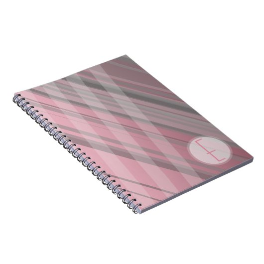 Abstrakte Streifen/Rosa und Grau/Monogramm Notizblock (Rechte Seite)