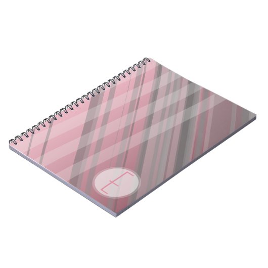 Abstrakte Streifen/Rosa und Grau/Monogramm Notizblock (Linke Seite)