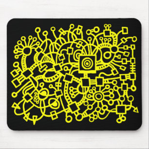 Abstrakte Struktur - Gelb auf schwarz Mousepad