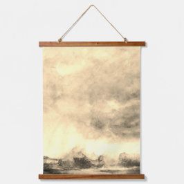 Abstrakte Sturmmoonscape Wasserfarbe Wandteppich Mit Holzrahmen