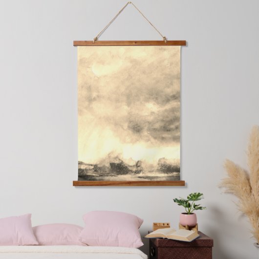 Abstrakte Sturmmoonscape Wasserfarbe Wandteppich Mit Holzrahmen (Schlafzimmer)