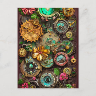 Abstrakte Surreal Gears Blume Steampunk Art Postkarte