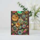 Abstrakte Surreal Gears Blume Steampunk Art Postkarte (Stehend Vorderseite)