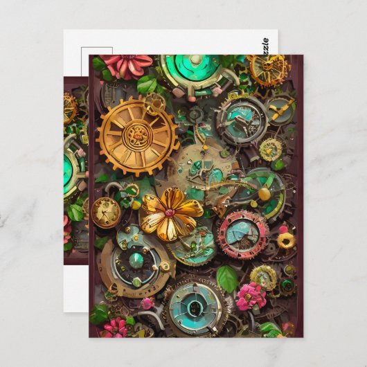 Abstrakte Surreal Gears Blume Steampunk Art Postkarte (Vorne/Hinten)