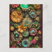 Abstrakte Surreal Gears Blume Steampunk Art Postkarte (Vorderseite)