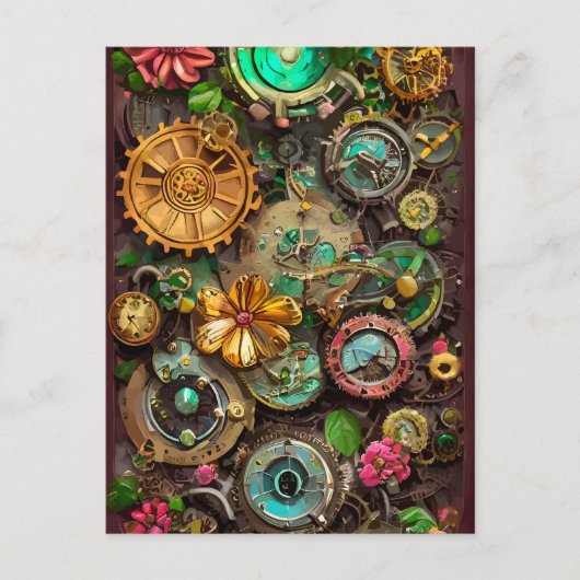 Abstrakte Surreal Gears Blume Steampunk Art Postkarte (Vorderseite)