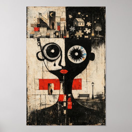 Abstrakte surrealistische Landschaftswandkunst Por Poster (Vorne)