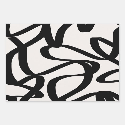 Abstrakte Swirbellinien formen schwarz und beige C Geschenkpapier Set (Vorderseite 2)