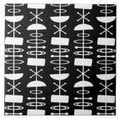 Abstrakte Symbole der Atomzeit Schwarz-weiß Fliese (Vorderseite)