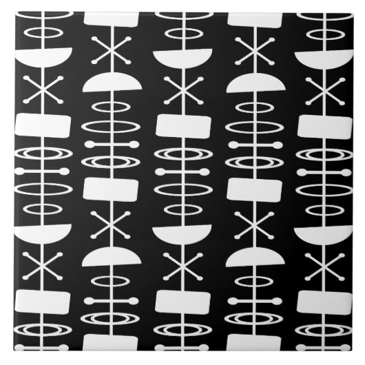 Abstrakte Symbole der Atomzeit Schwarz-weiß Fliese (Vorderseite)