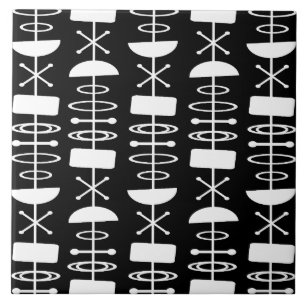 Abstrakte Symbole des Atomzeitalters Schwarz Weiß Fliese