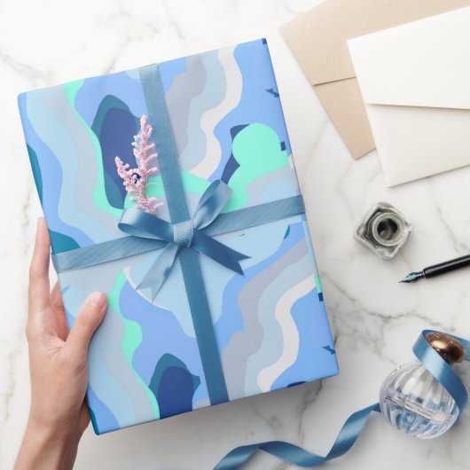 Abstrakte Symmetrie mit blauen Flusskurven Geschenkpapier (Schenken)