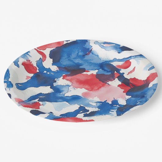 Abstrakte Tafel mit rotem und blauem Wasser Pappteller (Schrägansicht)