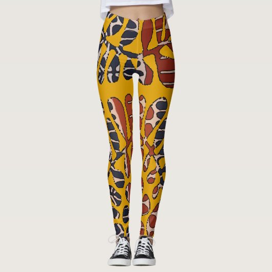Abstrakte Tan-Blätter, Matisse, Leggings (Vorderseite)