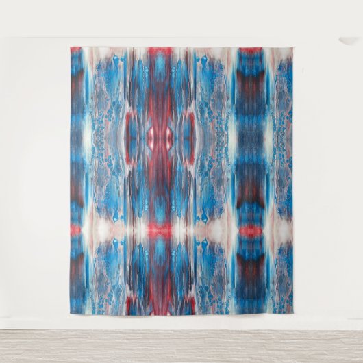 Abstrakte Tapisserie in Rot und Blau Wandteppich (Vorderseite)