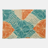 Abstrakte Teal-, Orange- und Beige-Blumen Geschirrtuch (Horizontal)