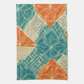 Abstrakte Teal-, Orange- und Beige-Blumen Geschirrtuch (Vertikal)