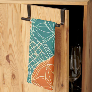 Abstrakte Teal-, Orange- und Beige-Blumen Geschirrtuch