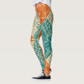 Abstrakte Teal-, Orange- und Beige-Blumen Leggings (Links)