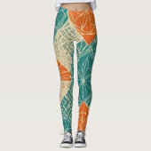Abstrakte Teal-, Orange- und Beige-Blumen Leggings (Vorderseite)