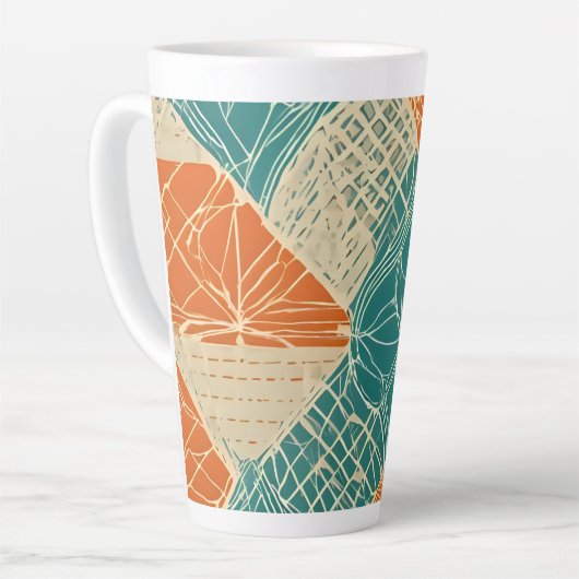Abstrakte Teal-, Orange- und Beige-Blumen Milchtasse (Linke Ecke)