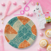 Abstrakte Teal-, Orange- und Beige-Blumen Pappteller (Party)