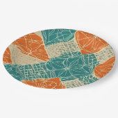Abstrakte Teal-, Orange- und Beige-Blumen Pappteller (Schrägansicht)