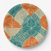 Abstrakte Teal-, Orange- und Beige-Blumen Pappteller (Vorderseite)