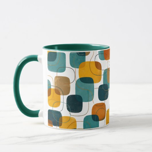 Abstrakte Teal- und Ocker-Formen im Stil der Mitte Tasse (Links)