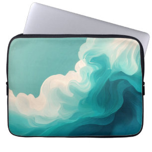 Abstrakte Teal- und Weiße Fließende Wellen Laptopschutzhülle